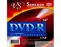 Диски VS DVD+R 4,7 GB 16x конверт/5 (VSDVDPRK501) (620465)
